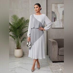 Darcy Vintage Pleated Two-Piece connected Midi Dress Grey Colorblock Glam